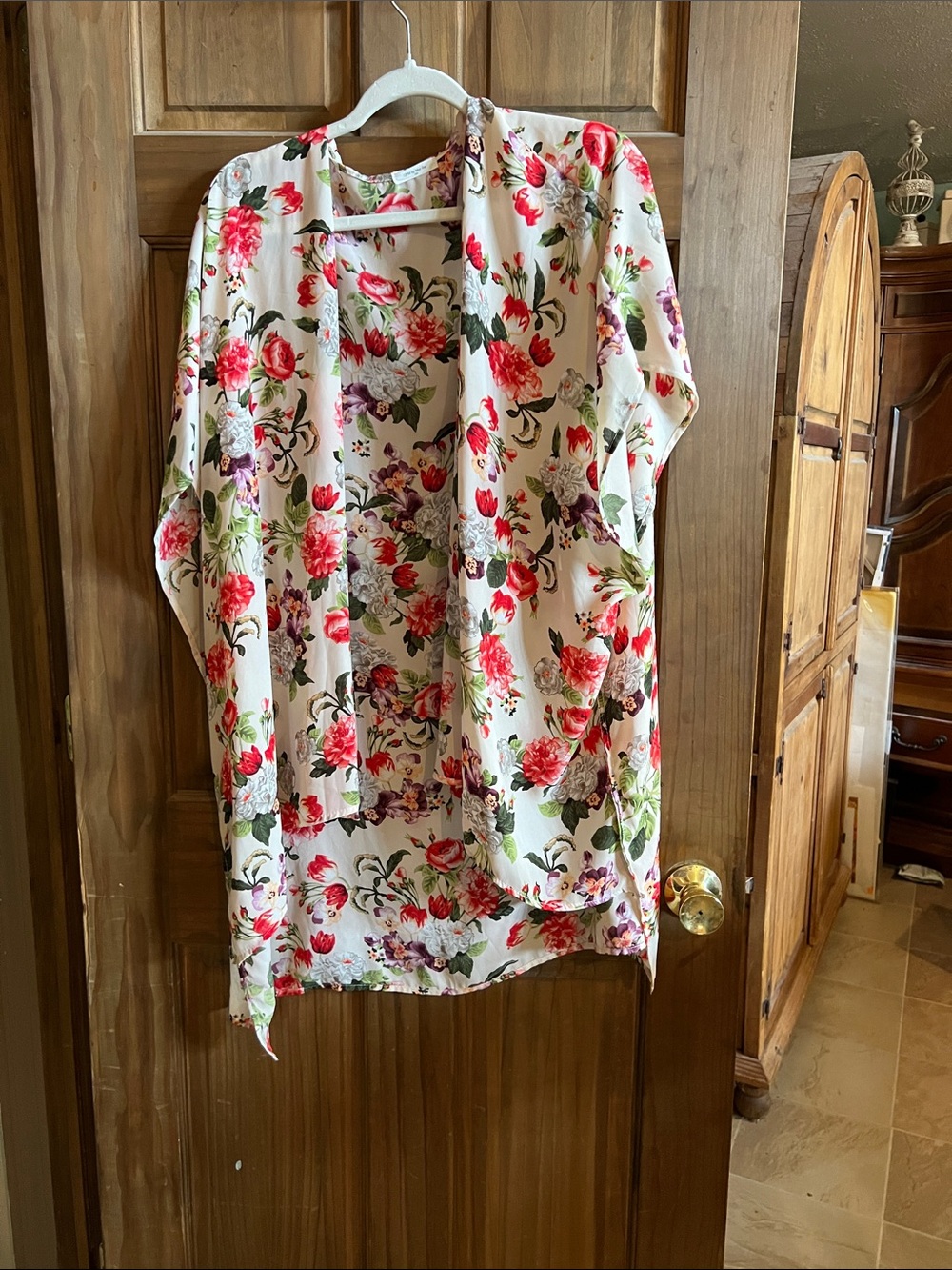 12PM by Mon Ami Floral Scoop Neck Top in White with Pink, Purple & Green